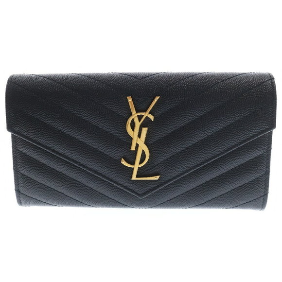 SAINT LAURENT PARIS Cassandra V Stitch Flap Wallet Black Long Leather - Picture 1 of 5